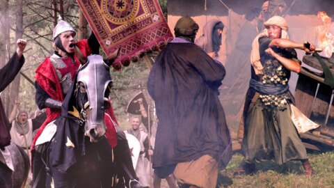 A battle re-enactment scene from the film.  In 1492, greed, fear and intolerance destroyed the peaceful co-existence of Muslims, Christians and Jews in Islamic Spain. Puritanical judgments and religious absolutism snuffed out the lights of learning, thus beginning years of war and destruction.