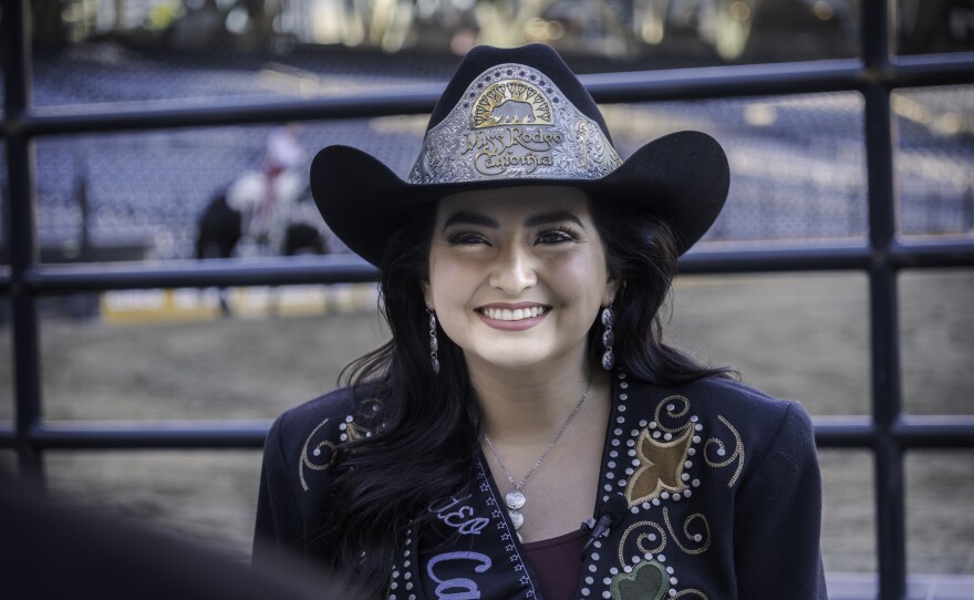 Sujhey Rosas is dressed in a full rodeo outfit inside Petco Park, Jan. 15, 2026.