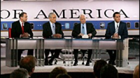 The Republican presidential hopefuls debate at the Ronald Reagan Presidential Library in Simi Valley, Calif., one week before the California primaries on Feb. 5.