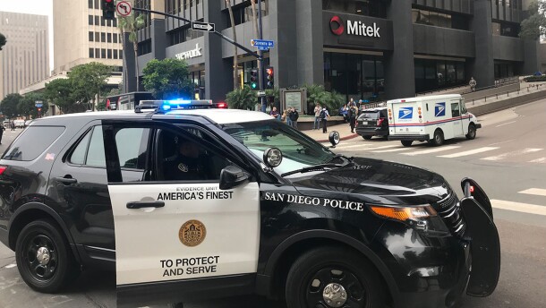 A San Diego police car parked in downtown San Diego, Oct. 24, 2018.