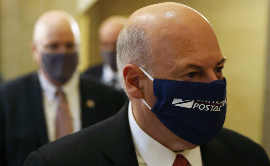 U.S. Postmaster General Louis DeJoy arrives at a meeting at the office of Speaker Nancy Pelosi on Aug. 5, 2020.
