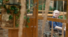 Douglas Harlow Brown, 80, of East Lansing, Mich., watches birds inside a medical rehab facility.