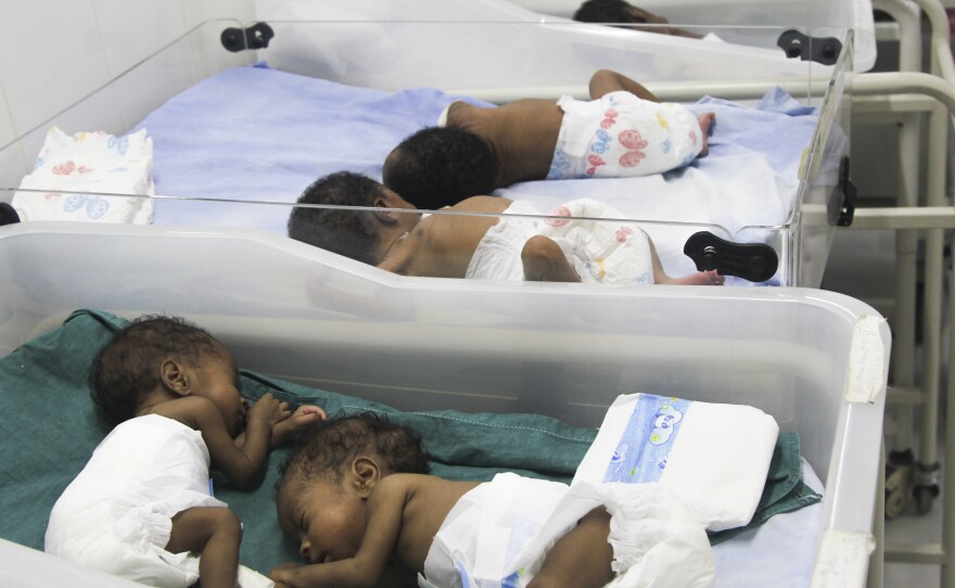 Pre-term babies in the neonatal intensive care unit at the Koidu Government Hospital in Sierra Leone. Many of the infants need supplemental oxygen, which is now in short supply because of demand to treat severely ill COVID-19 patients.