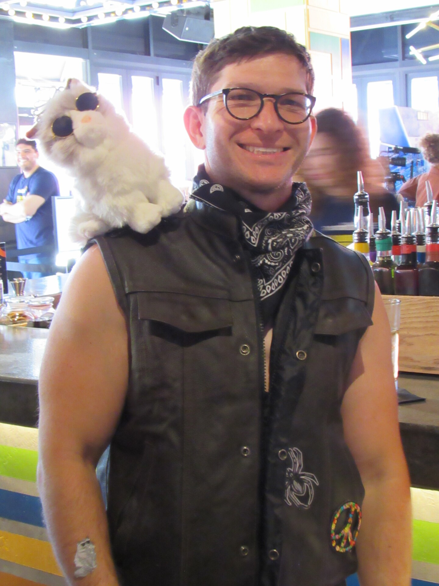 Jeremy Toscher cosplays as Carl from Matt Dinniman's fantasy series "Dungeon Crawler Carl" at Coin-Op on July 26, 2025.