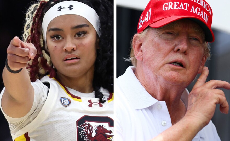From left: Shohei Ohtani, Te-Hina Paopao, former U.S. President Donald J. Trump