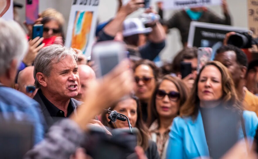Pastor Jack Hibbs of Calvary Chapel in Chino Hills speaks during a press conference and rally denouncing an abortion access bill at the state Capitol in Sacramento on April 19, 2022.