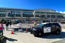 A San Diego Police SUV is parked outside the San Diego Convention Center during Comic-Con Special Edition. San Diego, Calif. Nov. 27, 2021.