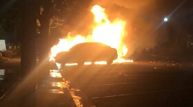 A vehicle on fire in La Mesa, May 30, 2020. 