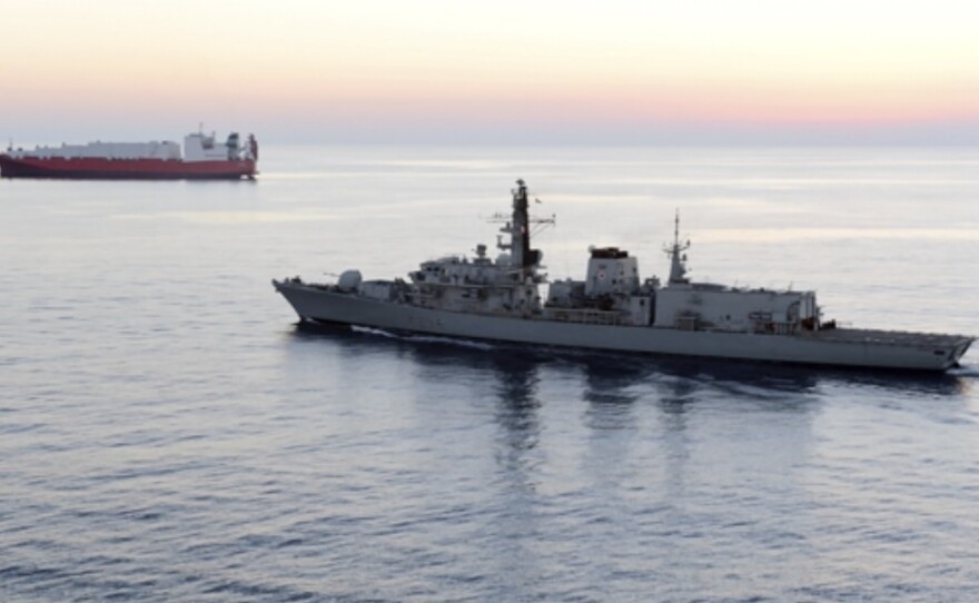 The British naval vessel HMS Montrose, pictured in 2014, was forced to intercede on behalf of a British tanker blocked by Iranian ships in the Strait of Hormuz on Wednesday, according to the U.K. Ministry of Defense.