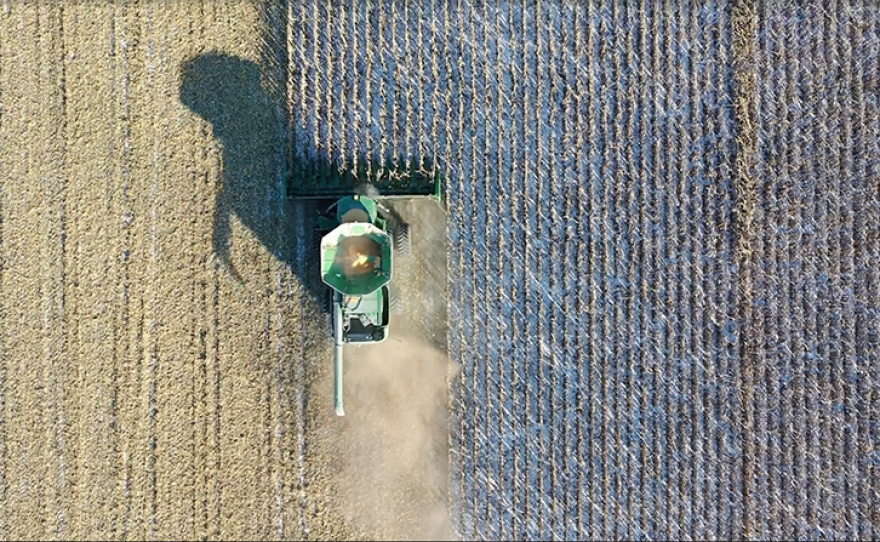 Aerial drone footage of food production.