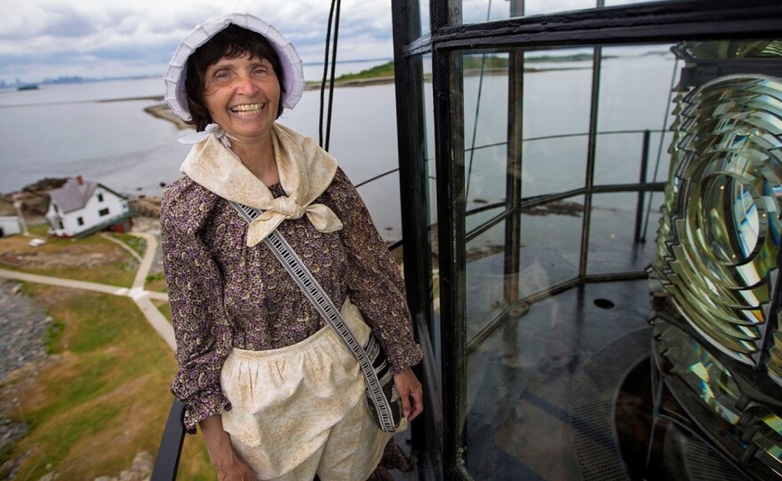 Sally Snowman atop Boston Light. She is one of the last lighthouse keepers in the country — but the only one with the Coast Guard.