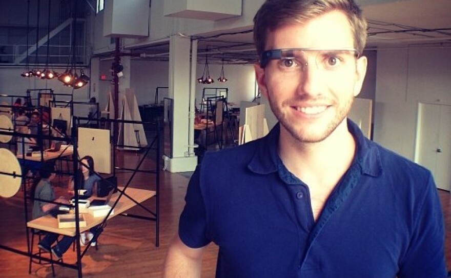 Filmmaker Chris Barrett wearing his Google Glass. He is among the first 1,000 non-developer testers of the product.