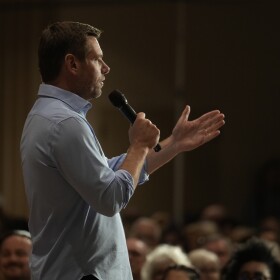 Rep. Eric Swalwell, D-Calif., speaks at a town hall meeting in Sacramento, Calif., last week