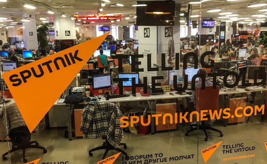 The main newsroom of Russian outlet Sputnik News in Moscow on April 27, 2018.