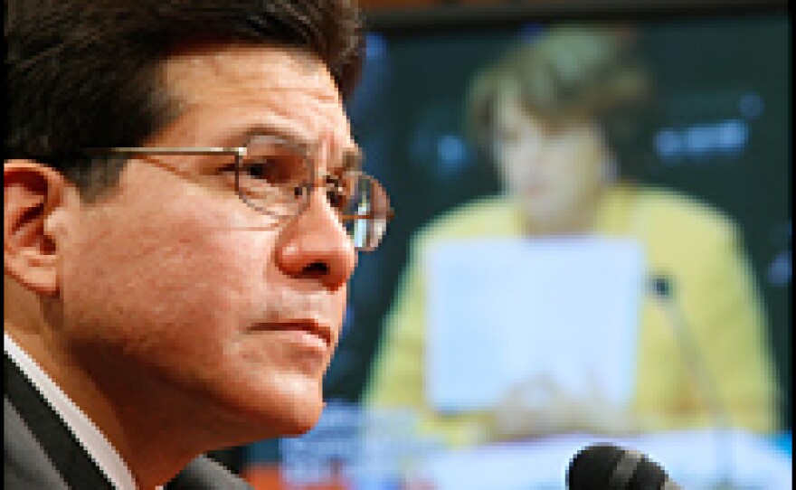 U.S. Attorney General Alberto Gonzales listens as he is questioned by Sen. Dianne Feinstein (D-CA) during a hearing before the Senate Judiciary Committee on Capitol Hill, July 24, 2007, in Washington, D.C.