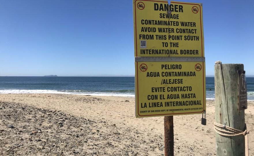 A danger sign at Imperial Beach is shown in this photo, March. 2, 2018. 