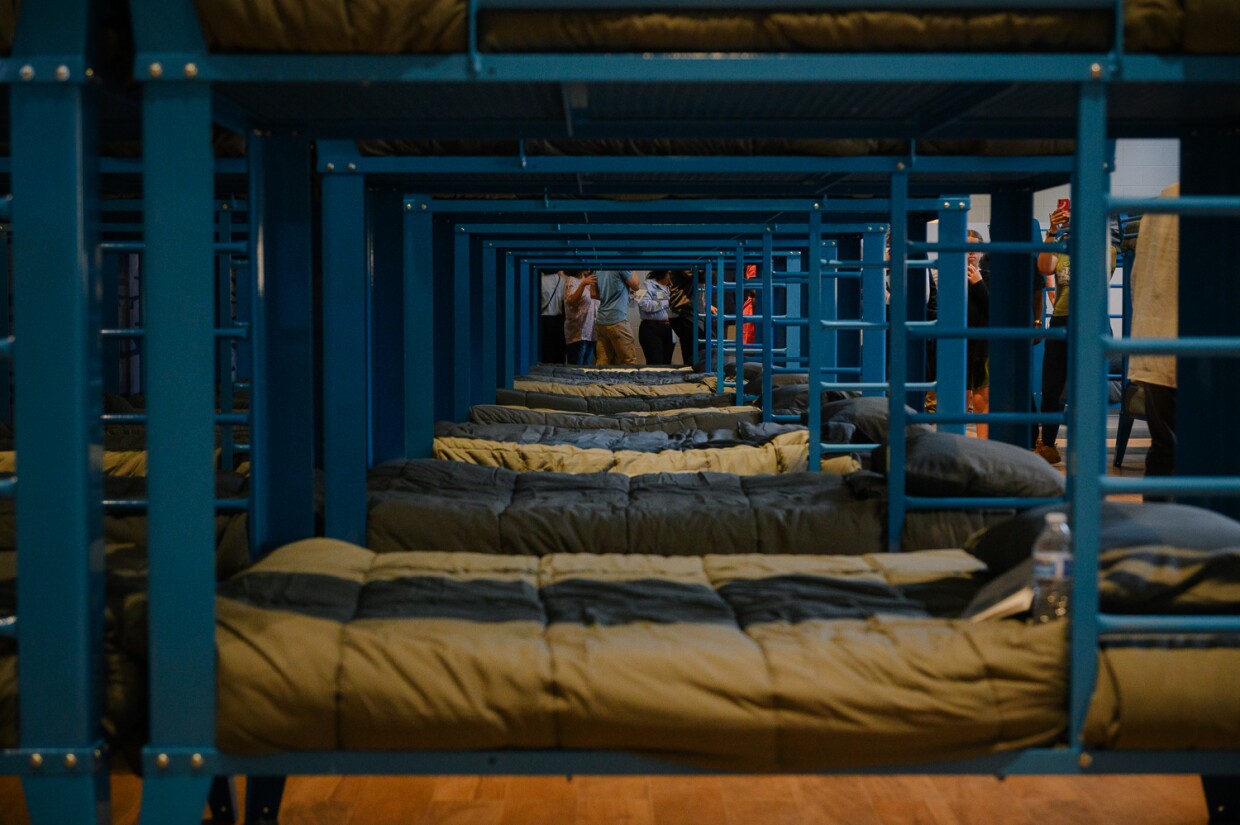 Shelter beds sit at the new South County Lighthouse in National City during a press conference on June 19, 2024. The new homeless shelter is run by San Diego Rescue Mission and is the first emergency shelter in the South Bay.