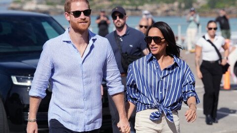 Prince Harry, and Meghan, the Duke and Duchess of Sussex, arrive for an event, during a visit to Bondi Beach, Australia, April 17, 2026.
