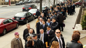 Job seekers wait on line to attend a UJA-Federation of New York job fair on March 10, 2010 in the Brooklyn borough of New York City. 