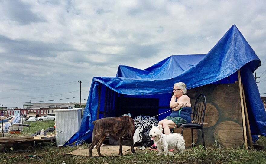 Dee Snyder camps in "Clintonville," a tent-city style protest that was held in a vacant lot in the Kensington neighborhood of Philadelphia during the Democratic National Convention.