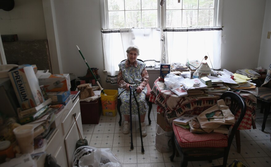 Josephine Yaroz, 90, sits in her dining room after receiving a Meals On Wheels food delivery in Montague, N.J.