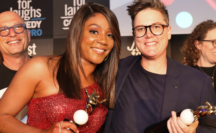 From left, Just For Laughs' new owner Howie Mandel, comedians Tiffany Haddish and Hannah Gadsby.