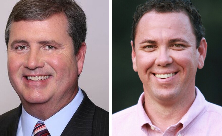 State Sen. Neil Riser (left) and Vance McAllister are pictured in images provided by their campaigns. The two Republicans are running against each other in a Louisiana congressional special election.