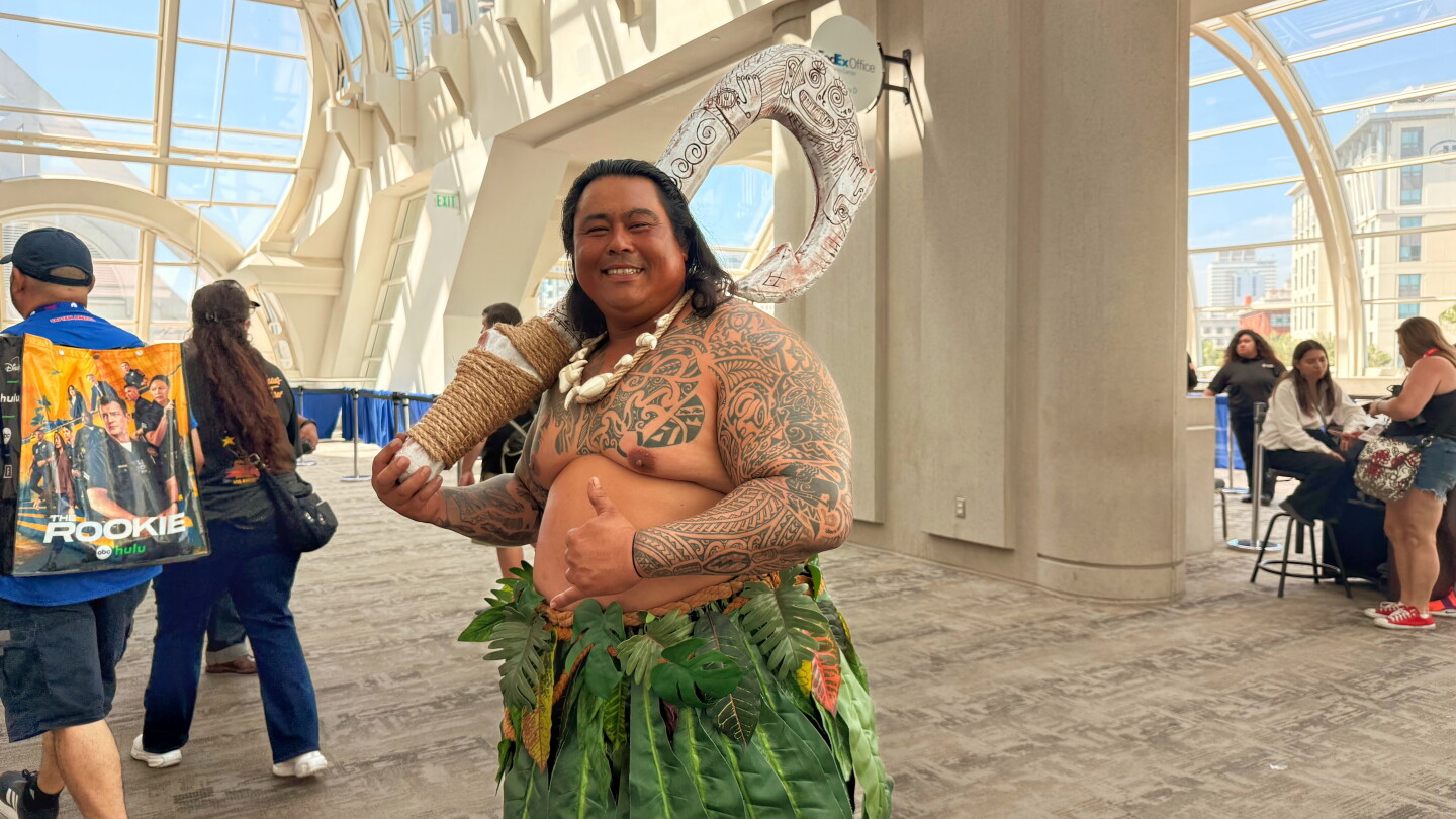 A cosplayer dressed as Maui from Disney's "Moana" poses at Comic-Con on July 26, 2026.
