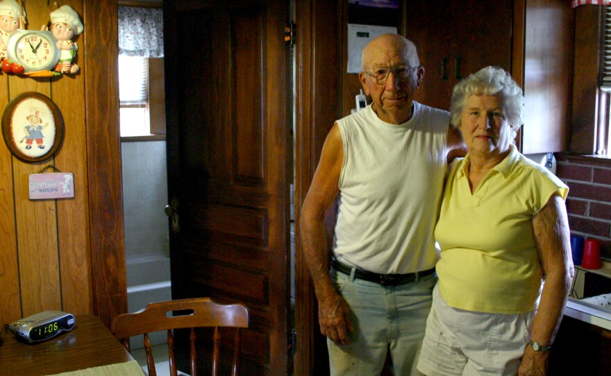 Lee and Shirley Wohler in the kitchen of their farmhouse south of Waterville, Kan.