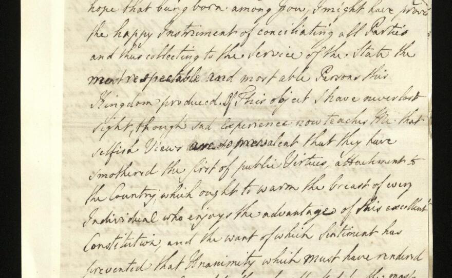 A page from the draft of George's would-be abdication letter, which he wrote in 1783 but never sent.