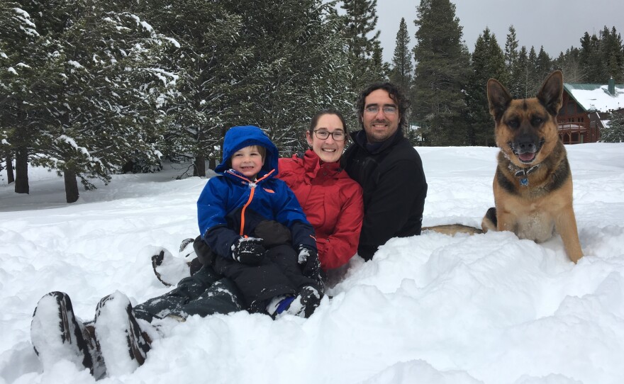 Wendy Root Askew with her husband Dominick Askew and their son. When the little boy (now 6) was born, Root Askew struggled with postpartum depression. She likes California's bill, she says, because it goes beyond mandatory screening; it would also require insurers to establish programs to help women get treatment.