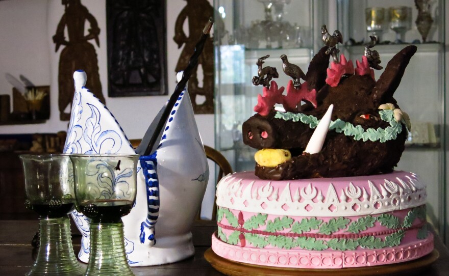 In olden days, Christmas celebrations were all about novelty and variety. Here, a boar's head cake, traditionally stuffed with ice cream right before serving.