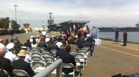 Navy officials announce a solar deal with San Diego-based Sempra U.S. Gas & Power, Aug. 20, 2015. 