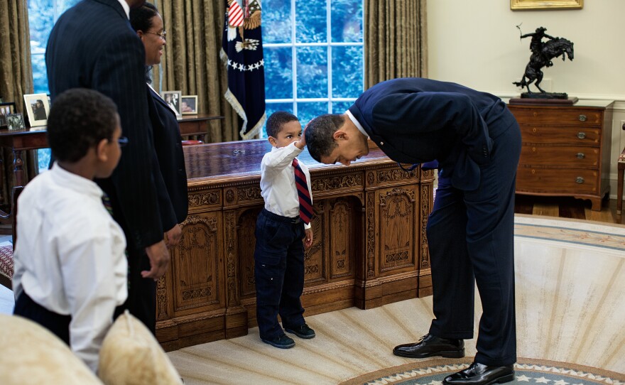 On May 8, 2009, Obama let a staffer's son feel his hair after the boy wondered aloud if it felt like his. "Why don't you see for yourself," the president replied.