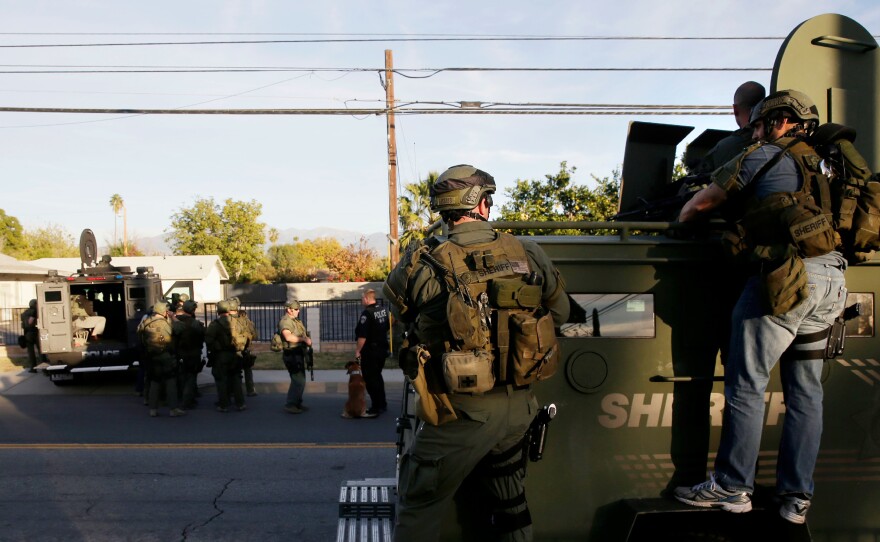 Authorities search for suspects in San Bernardino.