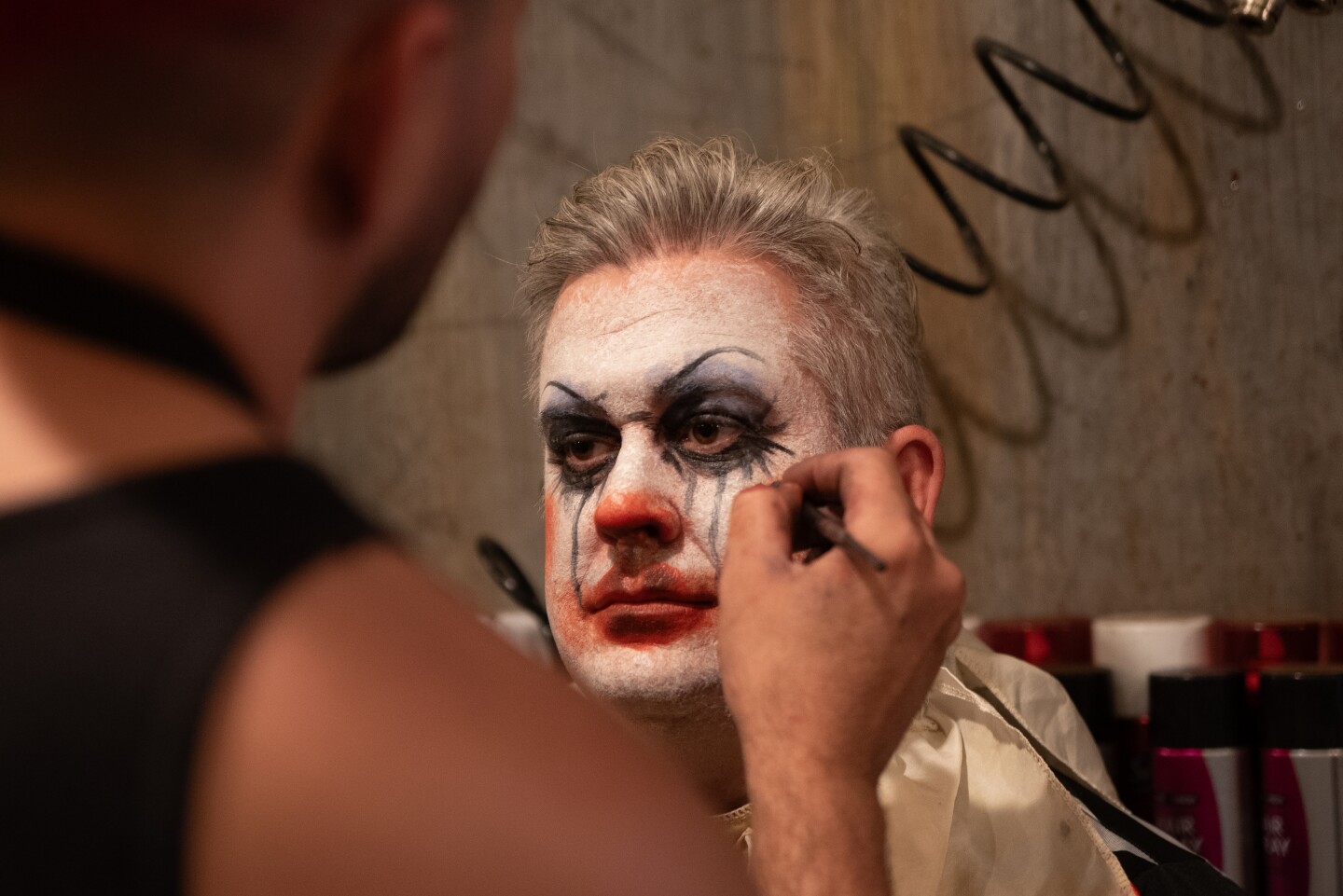 Jonathan Sturch in the make up chair for The Haunted Trail in Balboa Park on Sept. 25, 2025.