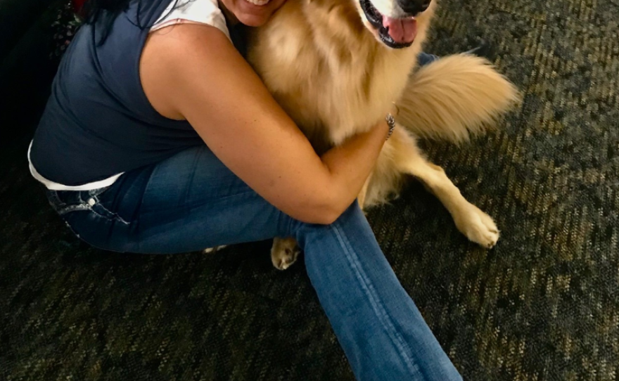 Before the Coronavirus pandemic, Persian Gulf War veteran Kathleen Stadler attended an in-person treatment program at Veterans Alternative in Florida, where she met the group's therapy dog, Hero, in this undated photo.