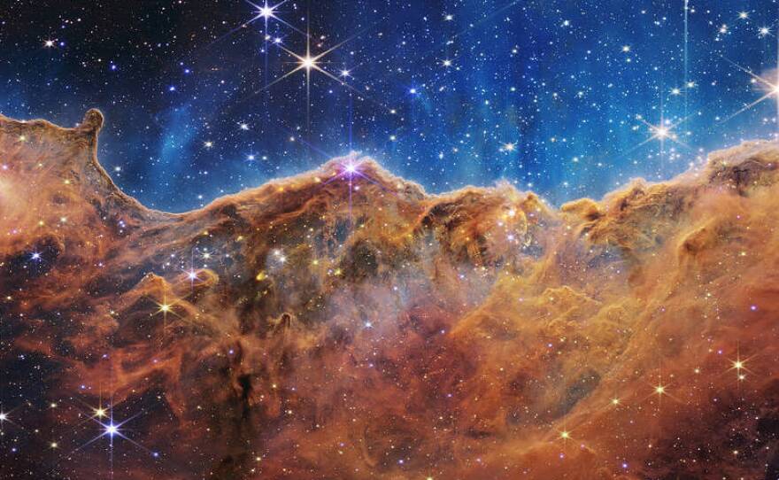 An image of the Carina Nebula captured by NASA's James Webb Telescope.