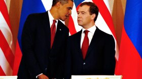 President Obama and Russian President Dmitry Medvedev hold at a press conference after signing the Joint Understanding on Strategic Arms Reduction at the Kremlin, on July 6. The treaty sets forth guidelines for reducing both countries' stockpiles of nuclear warheads.