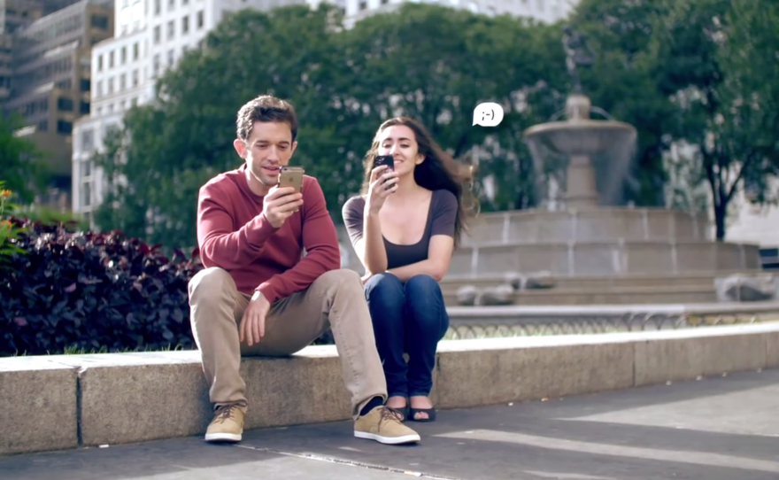 Tenor Scott Joiner and mezzo-soprano Viktoria Falcone try to find love via Tinder in a still from <em>Connection Lost: The Tinder Opera</em>.