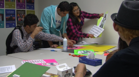 Latino Youth Council members Judith Uriostegui and Antonio Romero (center) put together an anti-drinking campaign for neighborhood teens. They recently asked mayoral candidates Carl DeMaio and Bob Filner what they would do to curb underage drinking.
