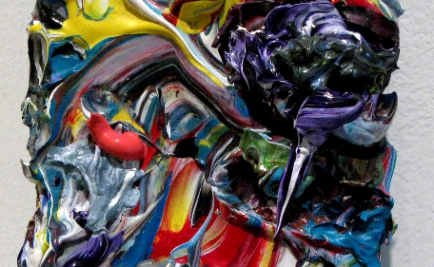 Richard Allen Morris  "In and Out of Sumatra"
acrylic on wood panel
5 1/2 x 4 x 2 1/4 in
2010