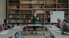 Rabbanit Batya Krauss leads a women's study session at Matan – The Sadie Rennert Women's Institute for Torah Studies in Raanana, Israel. Matan is an Israeli institute dedicated to advanced Torah learning and Jewish studies for women, offering educational programs and leadership training.