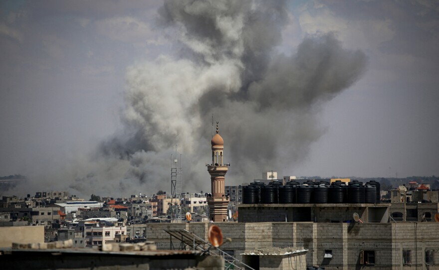 Smoke billows following bombardment east of Rafah in the southern Gaza Strip, May 6.