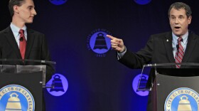U.S. Sen. Sherrod Brown, D-Ohio, debates his Republican challenger, Ohio state Treasurer Josh Mandel, at the City Club in Cleveland on Oct. 15.