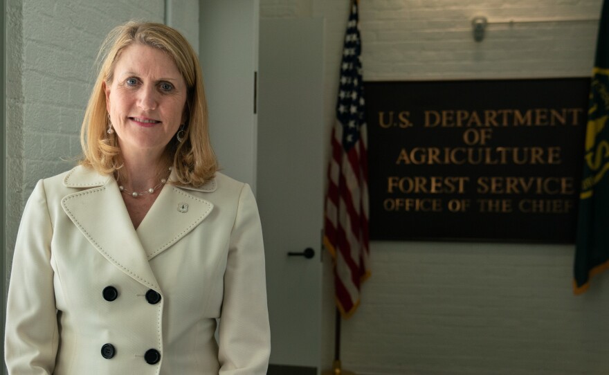 Vicki Christiansen, the chief of the U.S. Department of Agriculture's Forest Service, stands outside of her office in Washington, D.C.