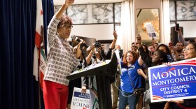 Democrat Monica Montgomery speaks to her supporters at the Hotel Republic in downtown San Diego on Nov. 6, 2018.