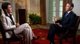 U.S. President Barack Obama participates in an interview with Robin Roberts of ABC's Good Morning America, in the Cabinet Room of the White House on May 9, 2012 in Washington, DC. During the interview, President Obama expressed his support for gay marriage, a first for a U.S. president.