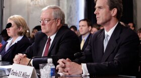 Charles E.F. Millard (right), the former director of the Pension Benefit Guaranty Corp., appears May 20, 2009, at a Senate Special Committee on Aging hearing investigating the financial health of the PBGC. At left is Vince Snowbarger, currently the acting director of the PBGC.