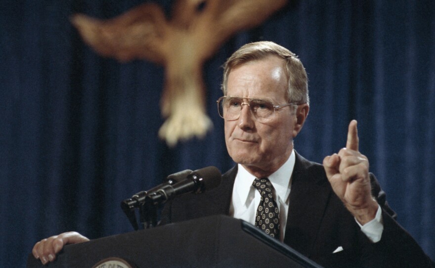 George H.W. Bush, the 41st president of the United States, speaks at a fundraiser in Dallas in 1991.